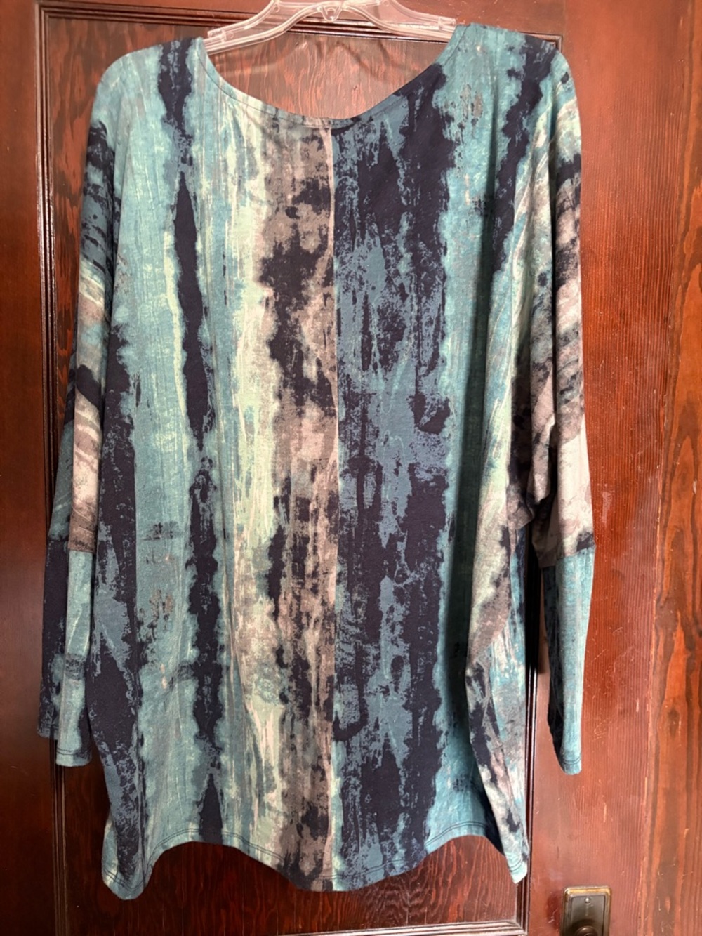 LuLaRoe Teal, Black & Gray Abstract Stripe Long Sleeve Tee - Picture 2 of 4